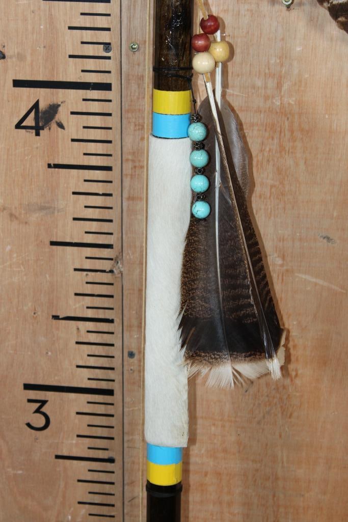 Native American Style STAFF or DANCE STICK with a Hand-knapped Stone Point - 4