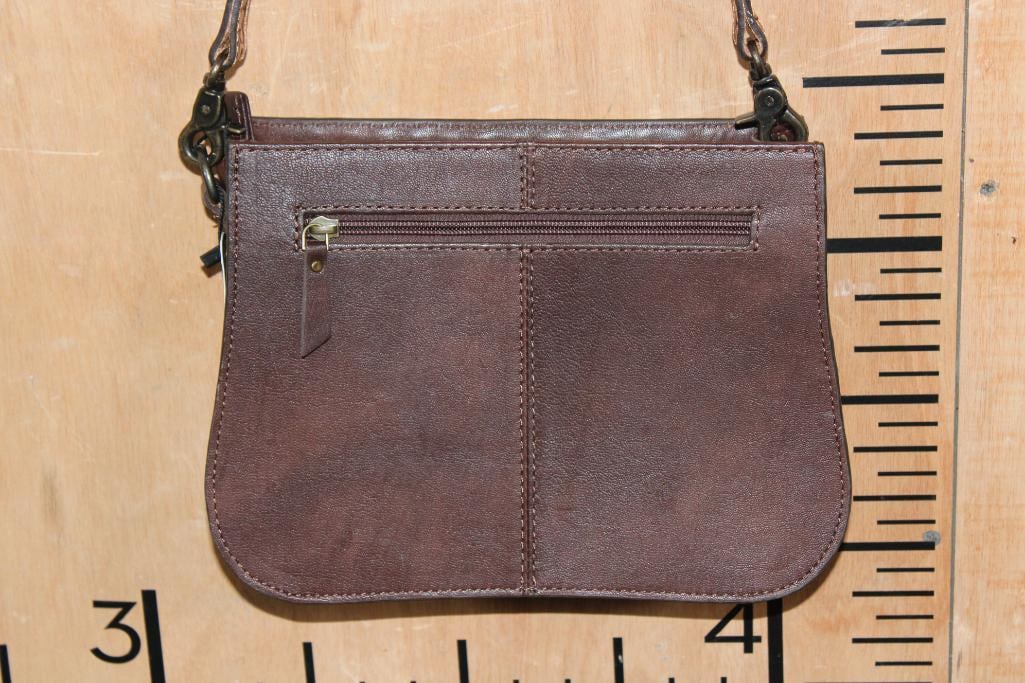 *Brand New* Tooled Flower Leather PURSE or HANDBAG with a Removable Strap - 5