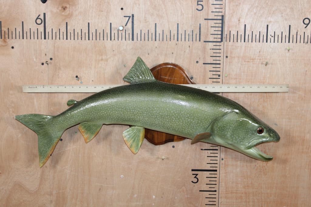 Big Reproduction LAKE TROUT on a Wooden Plaque - 7