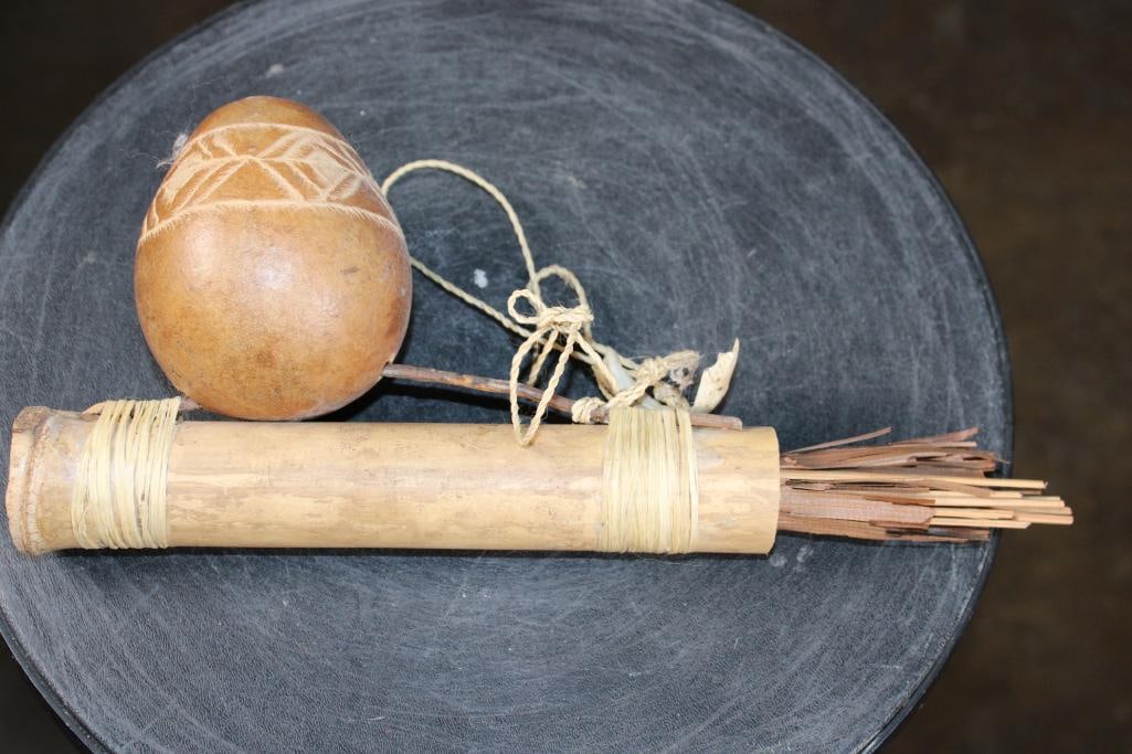 Traditional African QUIVER and Gourd with a Piranha Jaw - 2