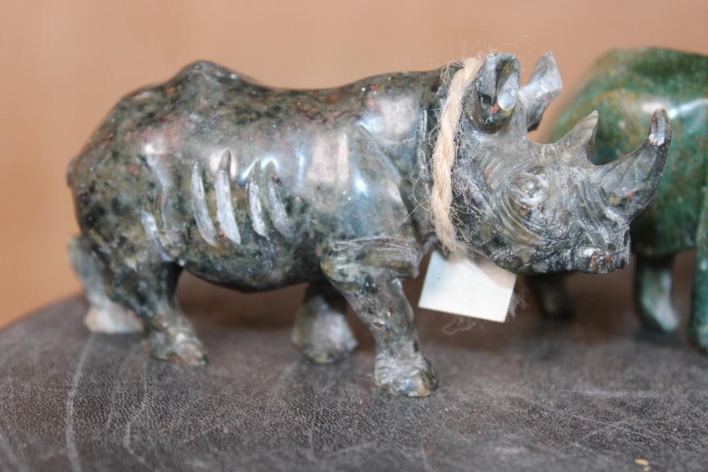 (3) Hand-carved Green Verdite Hardstone Animal Sculptures from Kenya - 2