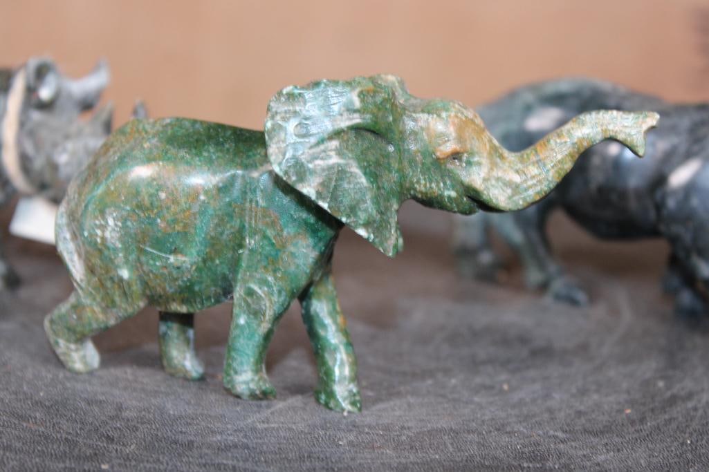 (3) Hand-carved Green Verdite Hardstone Animal Sculptures from Kenya - 3