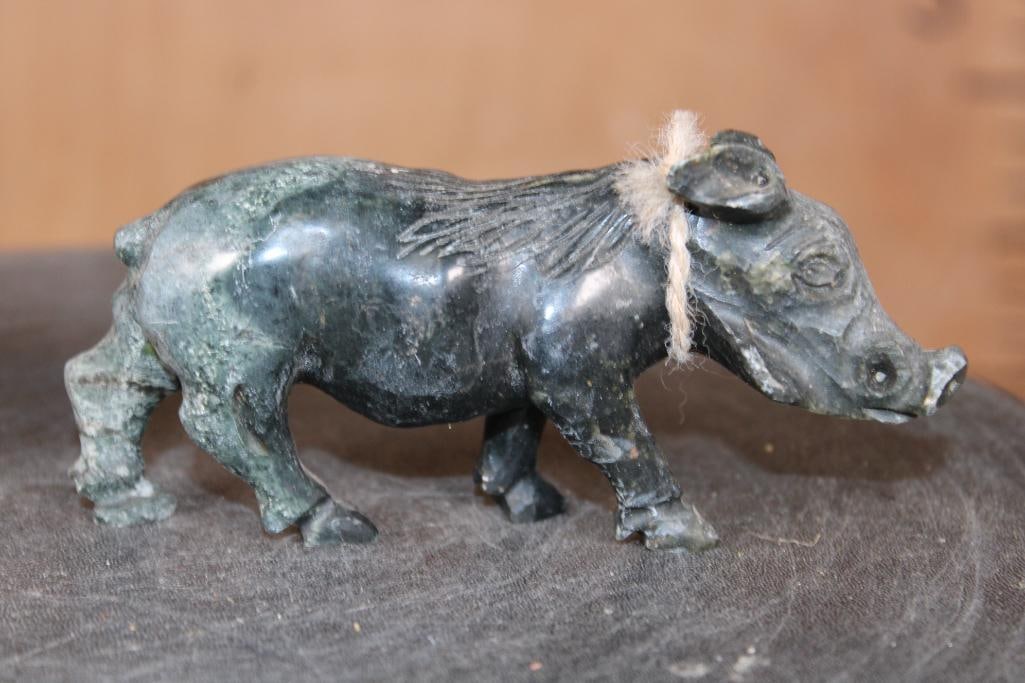 (3) Hand-carved Green Verdite Hardstone Animal Sculptures from Kenya - 4