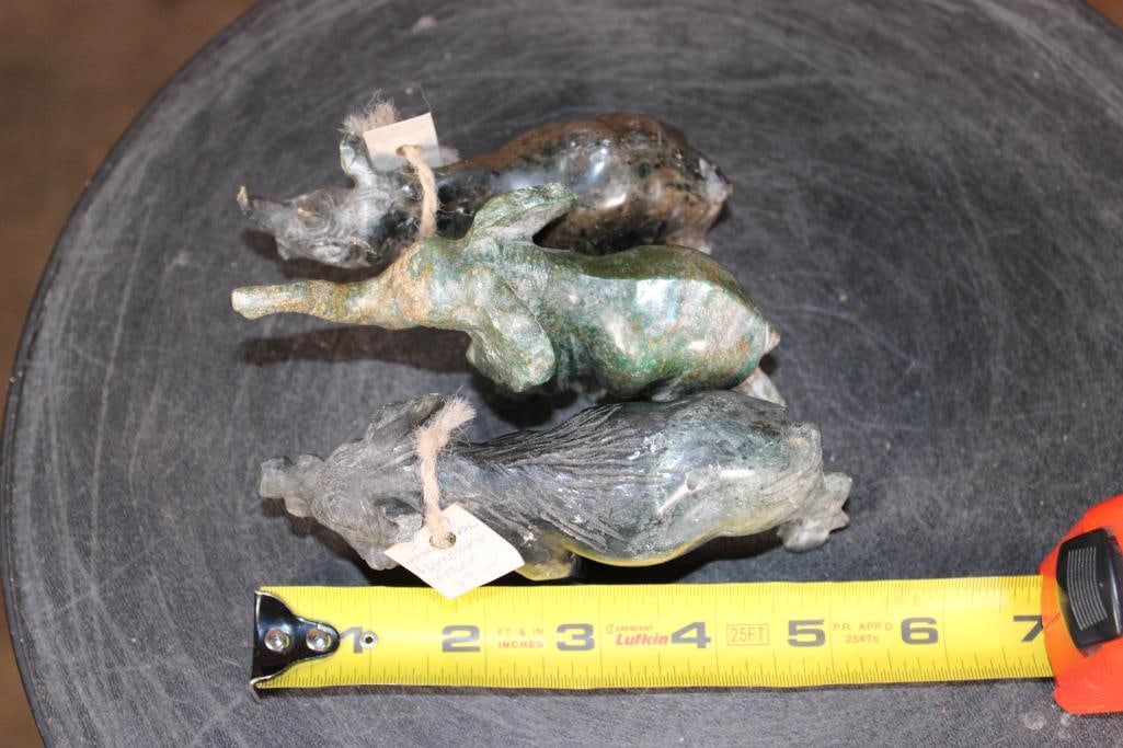 (3) Hand-carved Green Verdite Hardstone Animal Sculptures from Kenya - 6