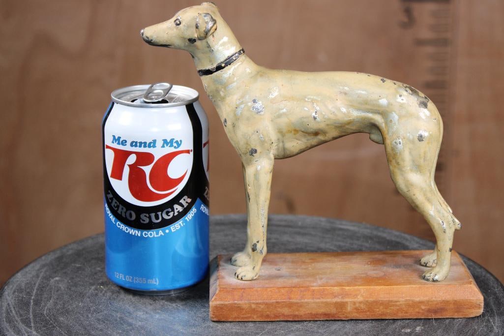 Vintage Metal GREYHOUND or WHIPPET Sculpture on a Wood Base - 2
