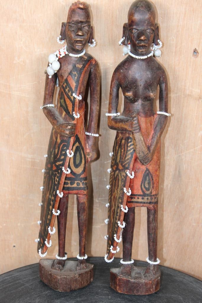 (2) Hand-carved Wood African Figures from Kenya (1 of 5)