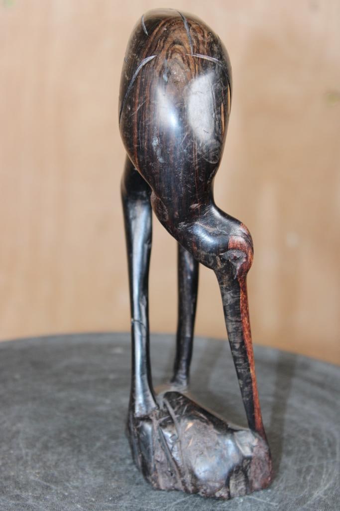 Mid-century Makonde Ebony Wood Carving of an EGRET Signed "Dik" - 3