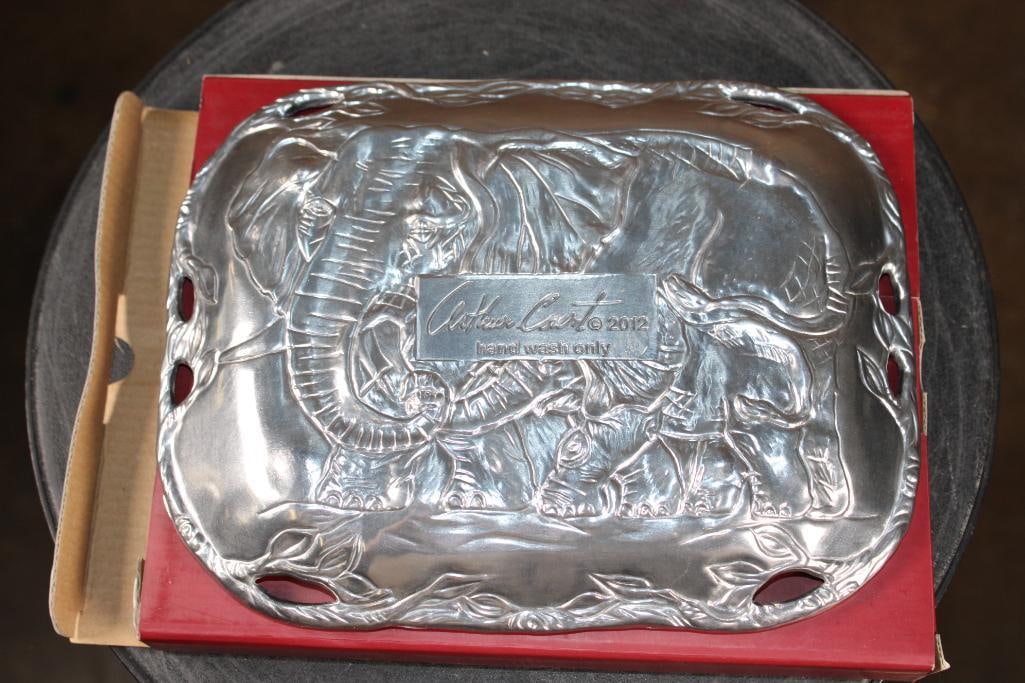 *New in Box* 2013 Arthur Court Serving Tray with an Elephant Relief Scene - 2