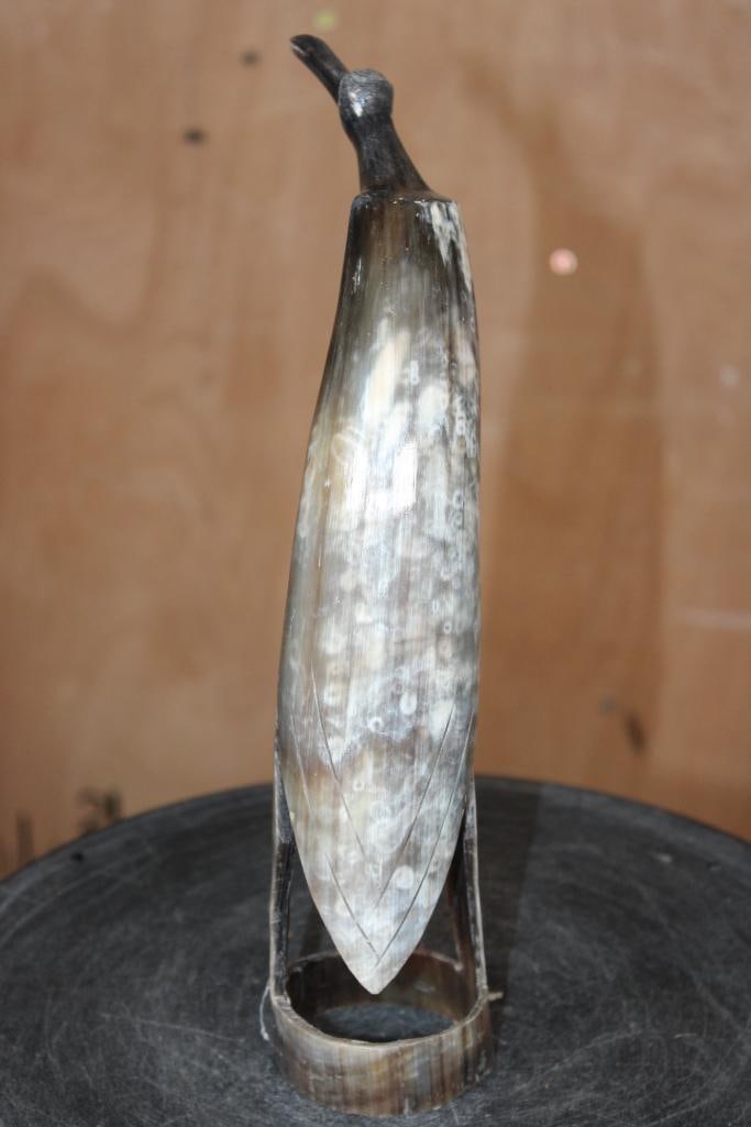 Hand-carved and Polished Steer Horn BIRD Sculpture from Africa - 4
