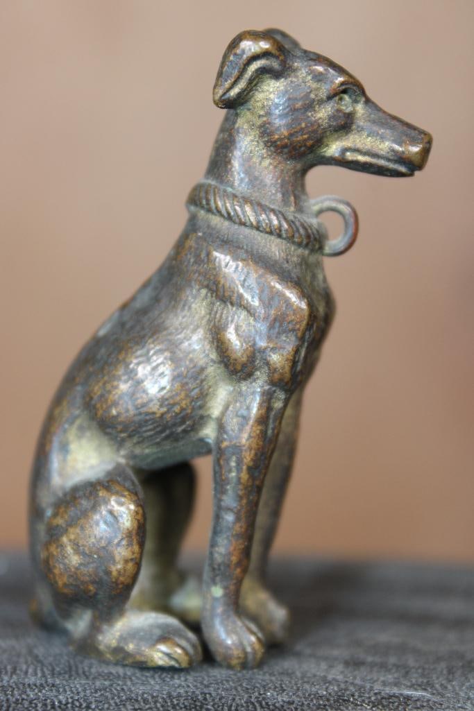 1930s Art Deco Bronze GREYHOUND Sculpture: 1930s Art Deco Bronze GREYHOUND or Whippet Sculpture with a dark patina. It measures 2.25" Tall x 1" Long x 1" Wide and Weighs 3.13 oz. COLLECTIBLE BRONZE ART 