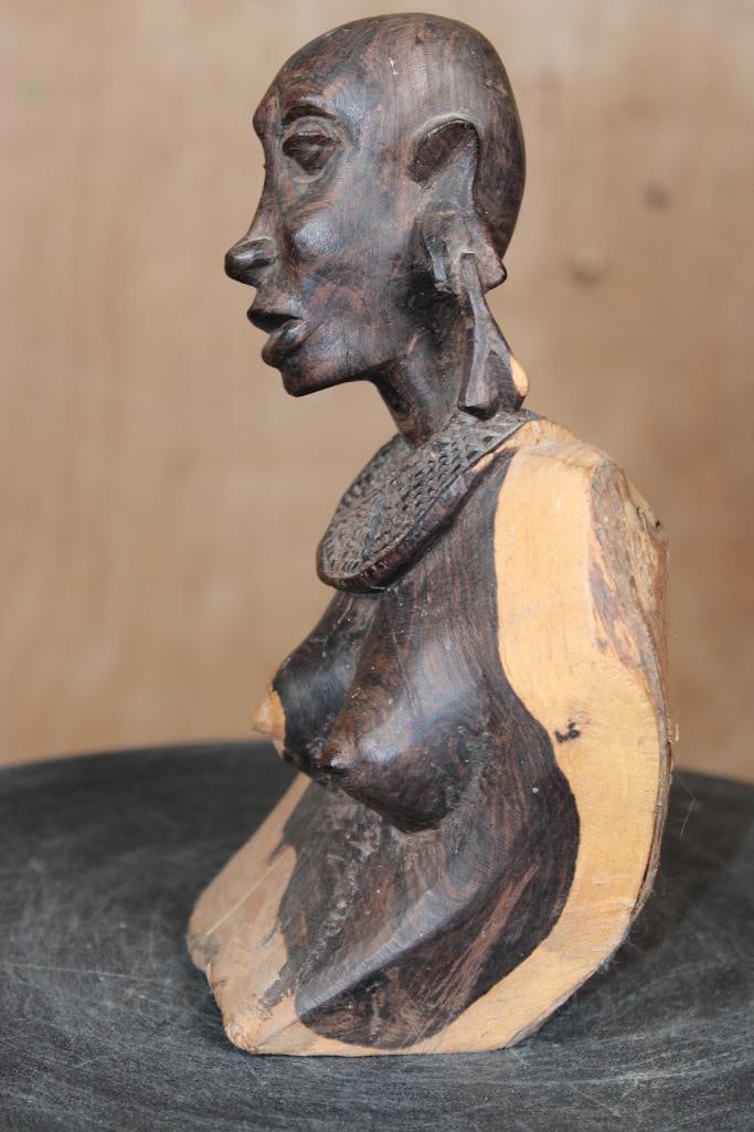 Hand-carved Maasai Woman Bust SCULPTURE - 2