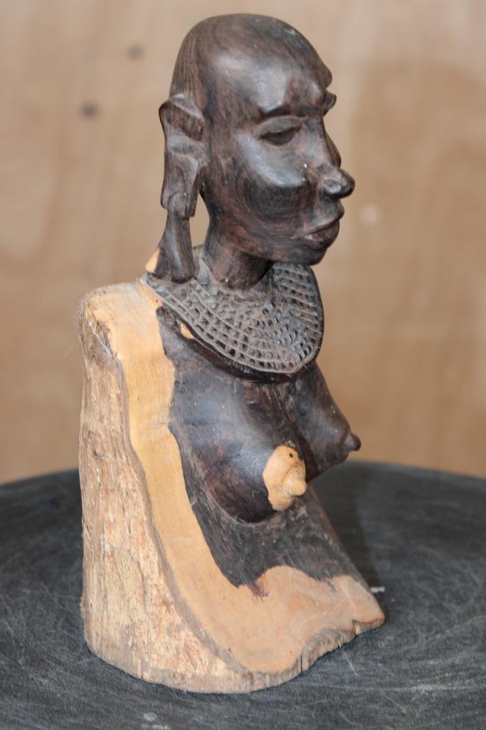 Hand-carved Maasai Woman Bust SCULPTURE - 3