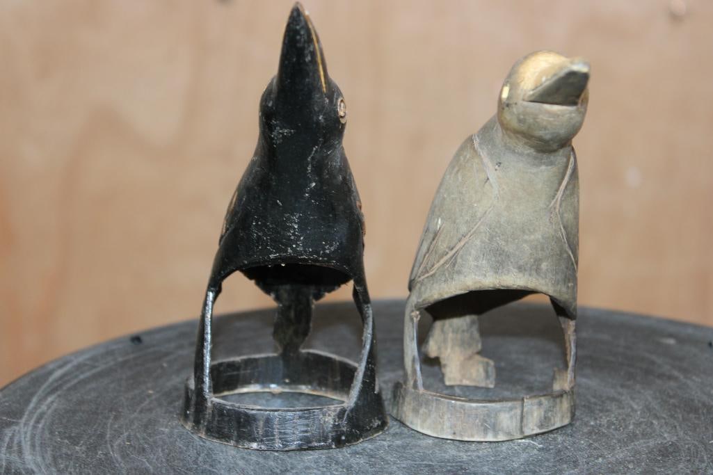 (2) Hand-carved and Polished Steer or Bovine Horn BIRD SCULPTURES - 2