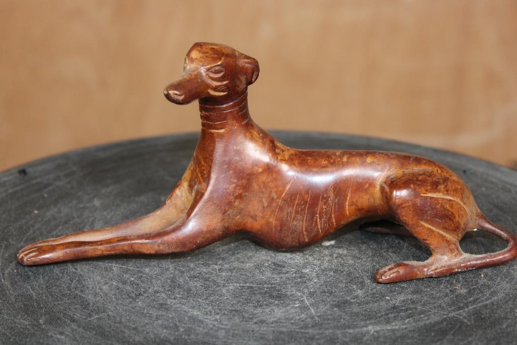 Small GREYHOUND or WHIPPET Dog Bronze SCULPTURE or French Paperweight: Small GREYHOUND or WHIPPET Dog Bronze SCULPTURE or French Paperweight. It measures 8.25" Long x 2.25" Wide x 3.5" Tall and Weighs 1 lb 2 oz. These are associated with Art Deco or Hollywood