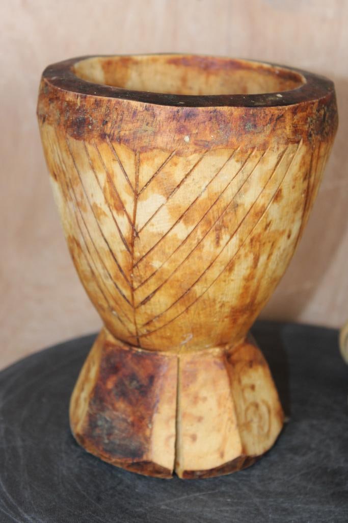 Vintage Hand-carved Wood MORTAR and PESTLE - 2