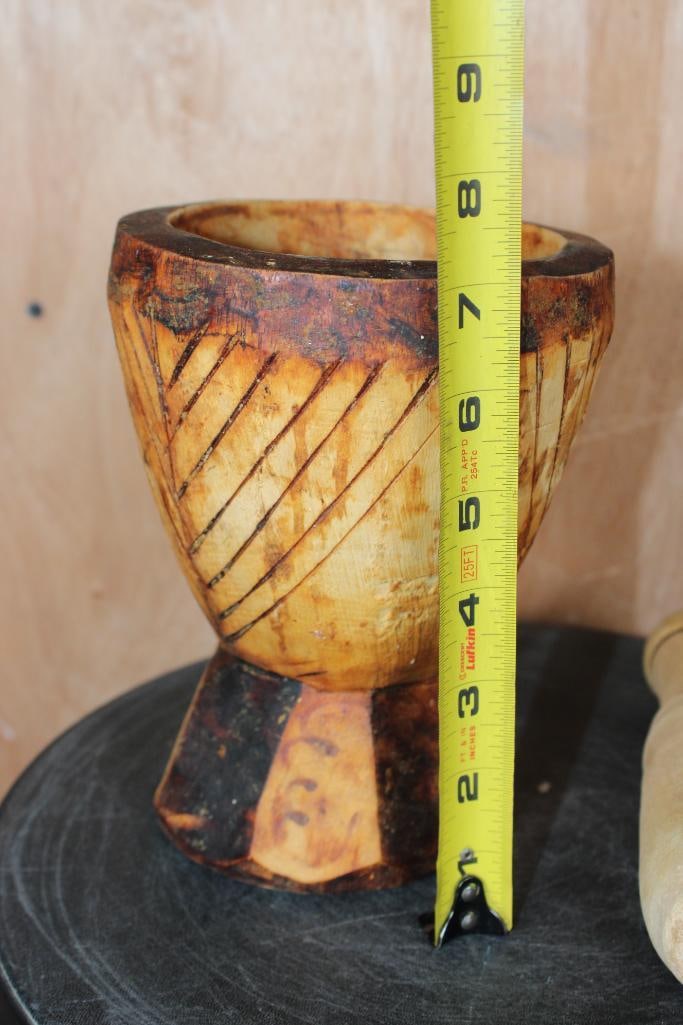 Vintage Hand-carved Wood MORTAR and PESTLE - 5