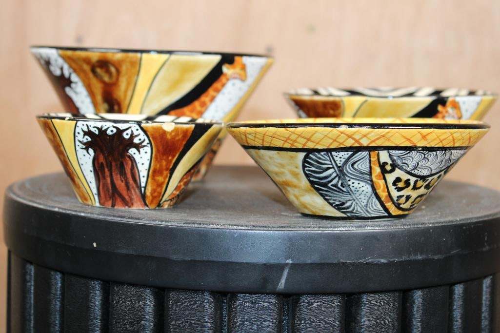 (4) Hand-painted Ceramic Bowls from Zimbabwe created by artist Miriam for Nivex Africa - 2