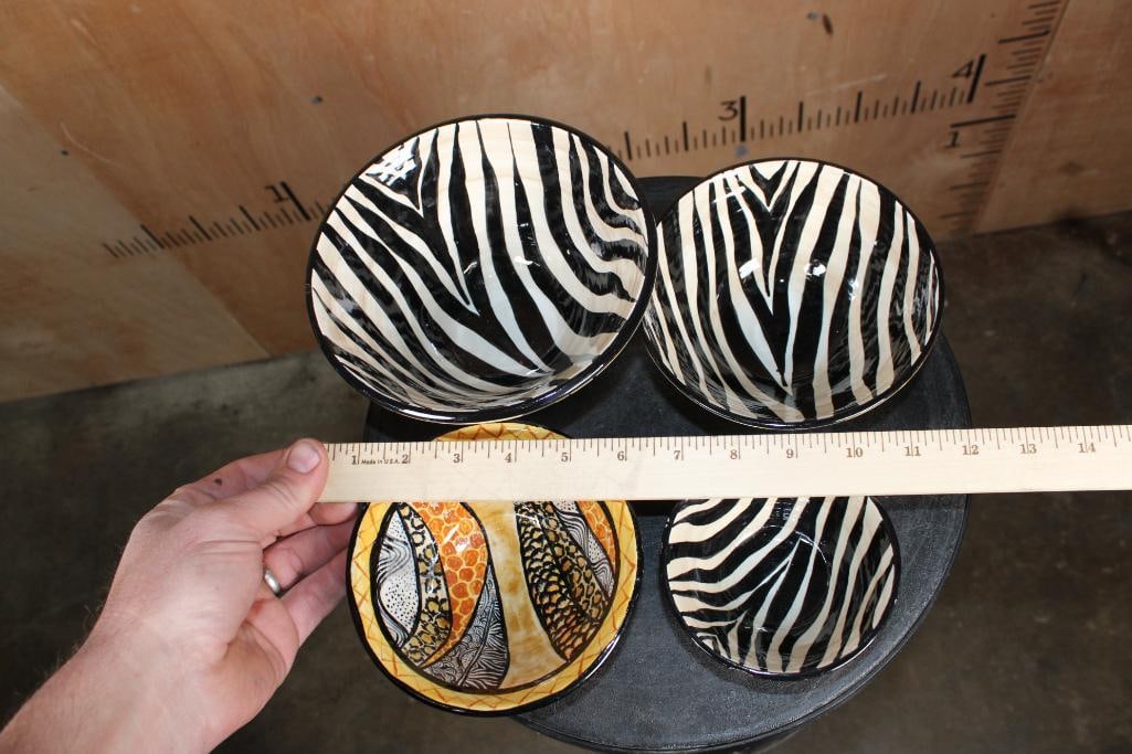 (4) Hand-painted Ceramic Bowls from Zimbabwe created by artist Miriam for Nivex Africa - 9