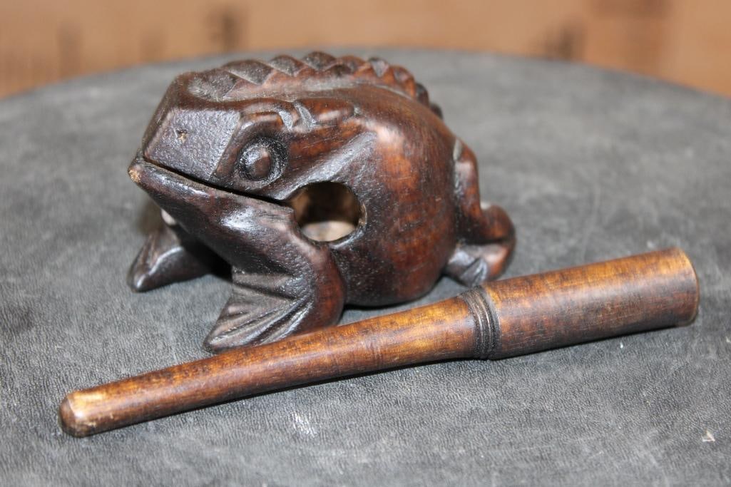 Hand-carved Wooden Frog GUIRO or Percussion Instrument - 4