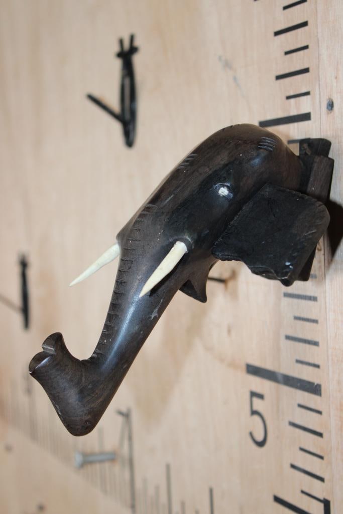 Hand-carved African Ebony Wood ELEPHANT Head Sculpture - 2