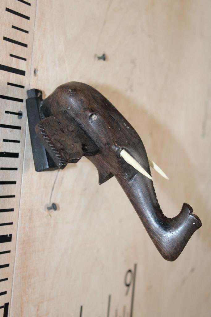 Hand-carved African Ebony Wood ELEPHANT Head Sculpture - 3