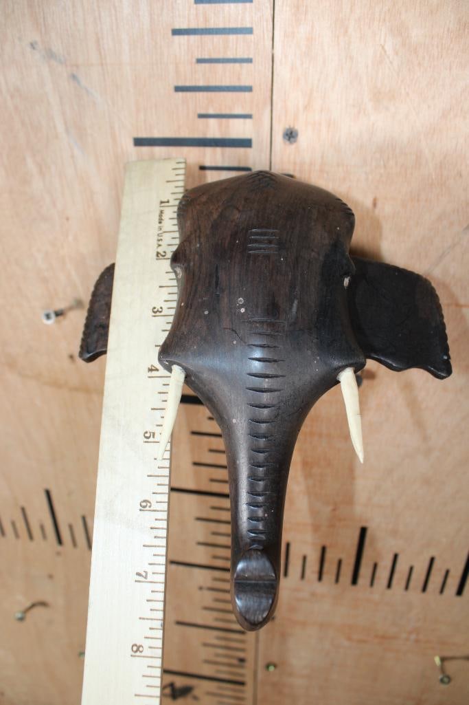 Hand-carved African Ebony Wood ELEPHANT Head Sculpture - 4