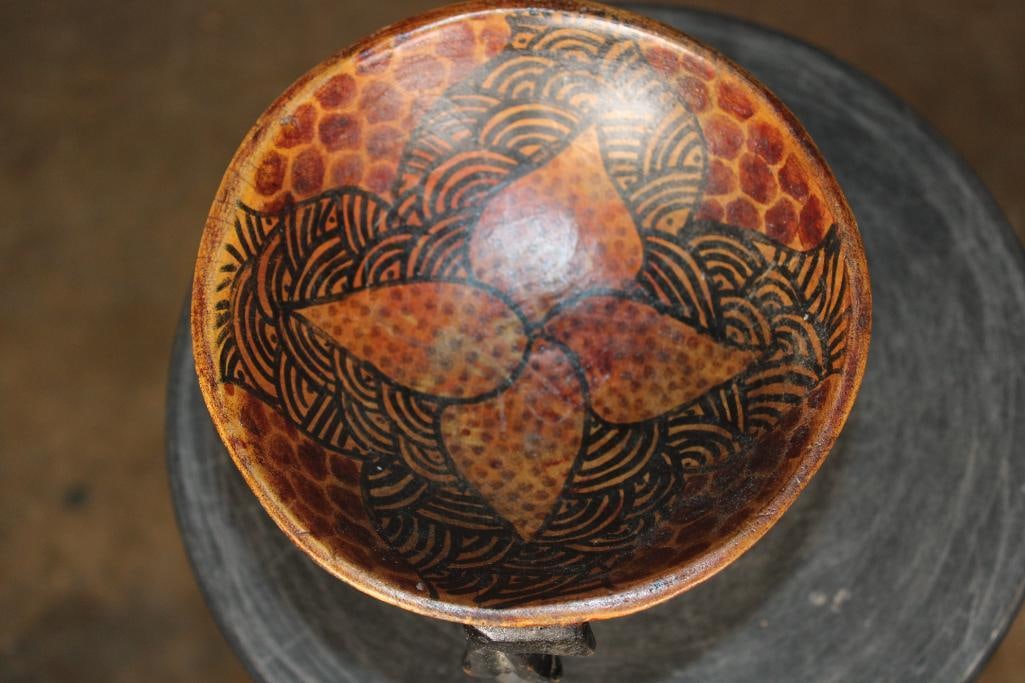 African Hand-carved Wood BOWL with 3 Elephant Tripod Base - 5