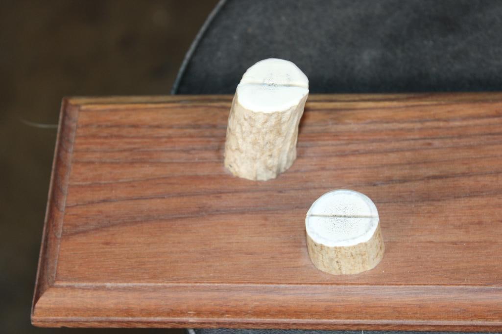 "Handmade by Hankinson" Wood and Antler KNIFE STAND for 2 Knives - 2