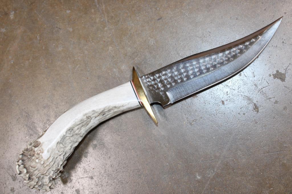 Handmade Ken Richardson "The Wilderness Hunter" Navajo Antler Handle KNIFE with Leather Scabbard - 2