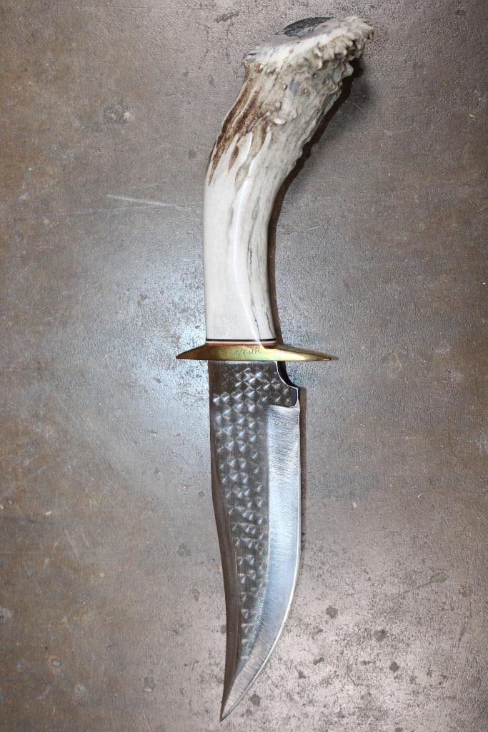 Handmade Ken Richardson "The Wilderness Hunter" Navajo Antler Handle KNIFE with Leather Scabbard - 5