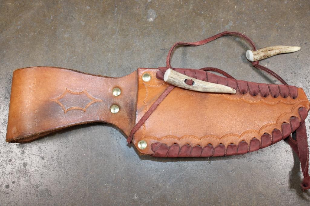 Handmade Ken Richardson "The Wilderness Hunter" Navajo Antler Handle KNIFE with Leather Scabbard - 7