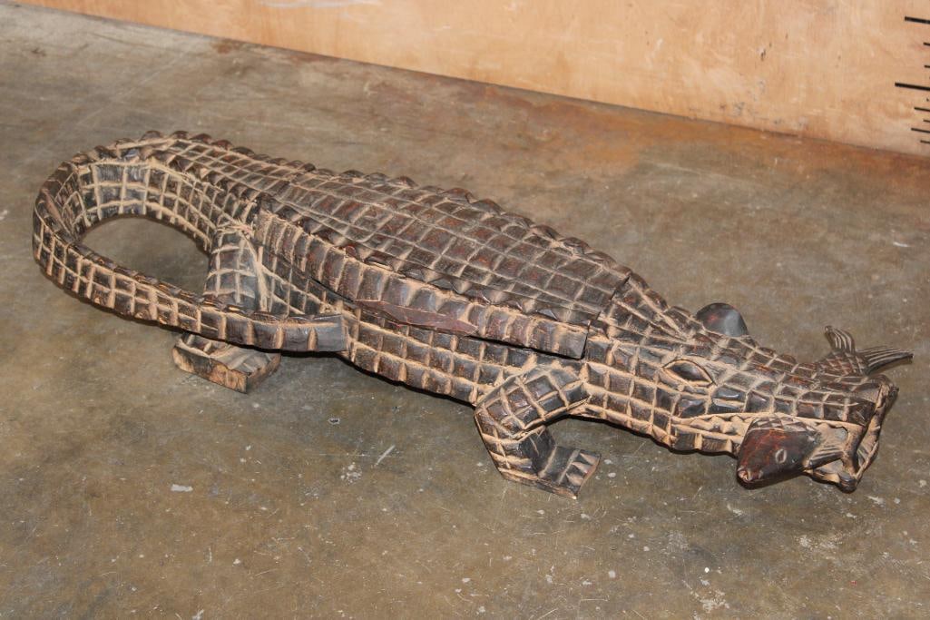 Big Hand-carved African Tribal CROCODILE Wood Sculpture or Mancala Game Board: Big Hand-carved African Tribal CROCODILE Wood Sculpture or Mancala Game Board with divided compartments and a lid. It measures 33" Long x 11" Wide x 6" Tall and Weighs 10 lbs 8 oz. These Crocodiles