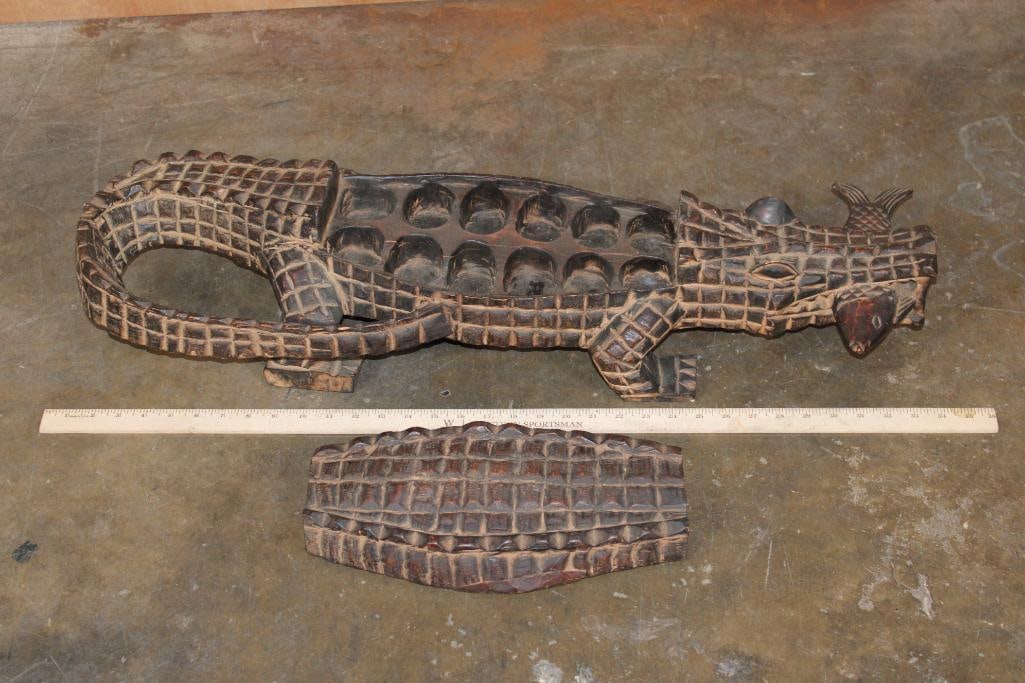 Big Hand-carved African Tribal CROCODILE Wood Sculpture or Mancala Game Board - 2