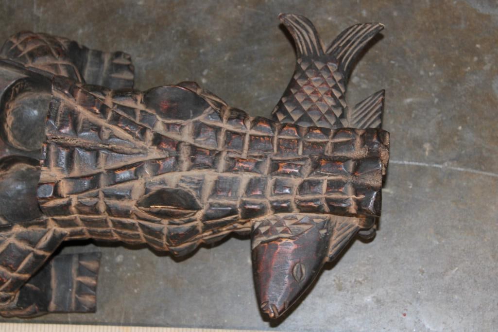 Big Hand-carved African Tribal CROCODILE Wood Sculpture or Mancala Game Board - 4