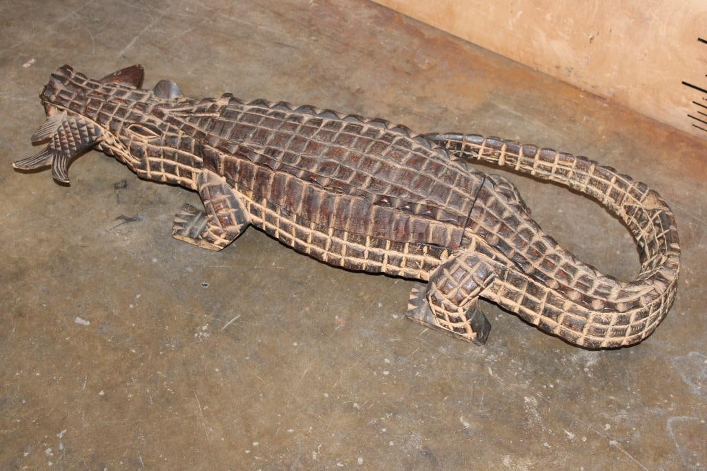 Big Hand-carved African Tribal CROCODILE Wood Sculpture or Mancala Game Board - 6