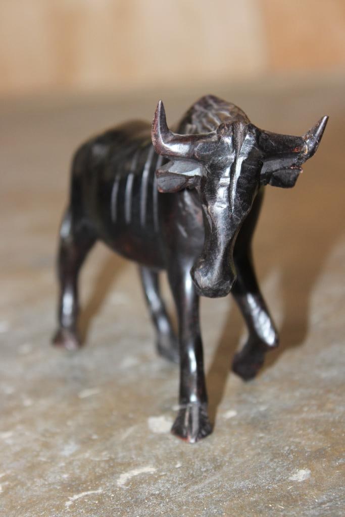 (1) African Ceremonial STAFF and (1) Hand-carved Wood Wildebeest Sculpture - 4