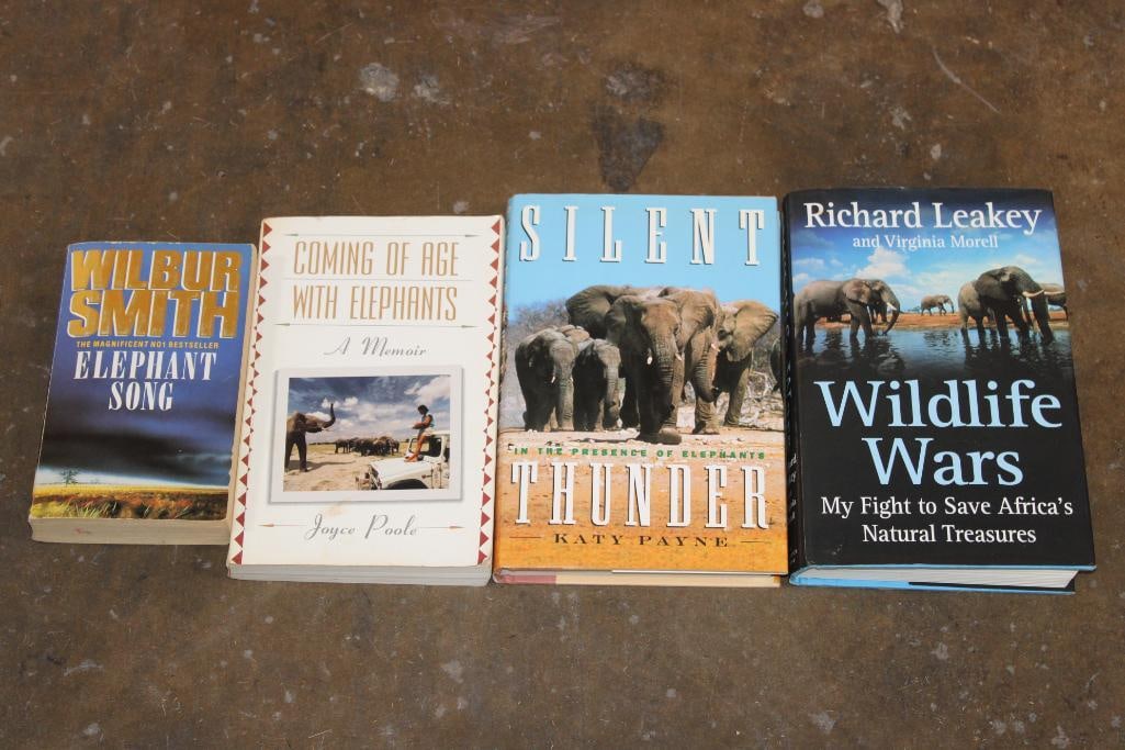 (4) ELEPHANT Themed Books: 4 ELEPHANT Themed Books. "Elephant Song" by Wilbur Smith-1991. "Coming of Age with Elephants- A Memoir" by Joyce Poole, First Edition 1996. "Silent In The Presence of Elephants Thunder" by Katy