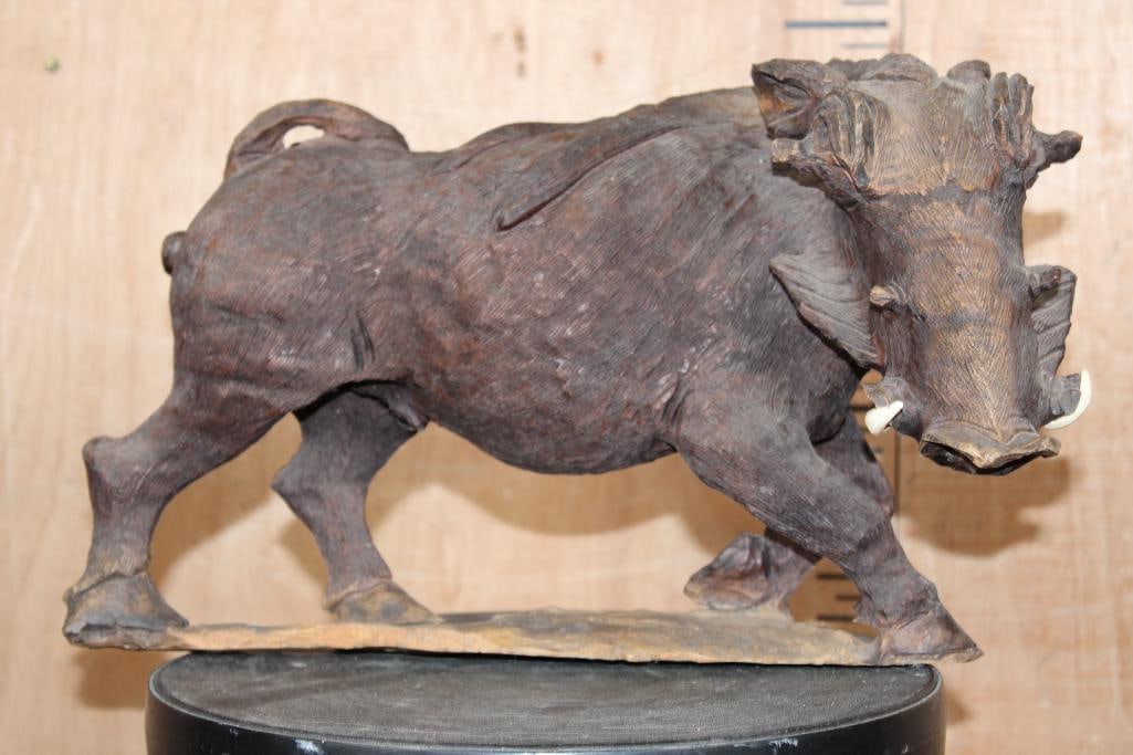 Big Hand-carved Leadwood or Ironwood WARTHOG Sculpture: Big Hand-carved Leadwood or Ironwood WARTHOG Sculpture. It measures 17" Long x 9" Wide x 10" Tall and Weighs 11 lbs 6 oz. COLLECTIBLE AFRICAN ART SCULPTURES 