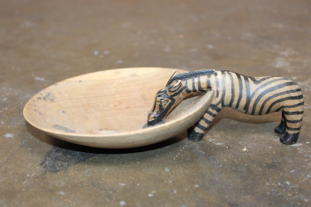 (1) Vintage African Hardwood Antelope SCULPTURE and (3) Carved Jacaranda Wood Animal BOWLS - 7