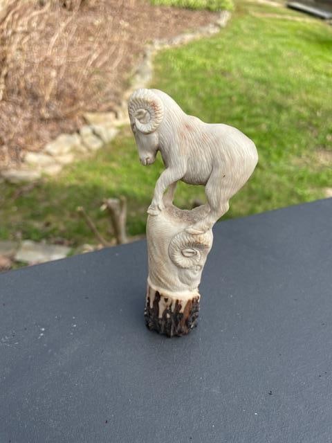 Hand-carved STAG ANTLER Handle of Bighorn SHEEP - 7