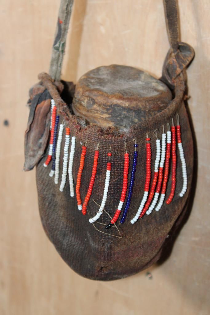 (1) Antique Traditional Ethiopian or Kenyan Milk or Water Jug with (2) Antique Leather Bags - 2