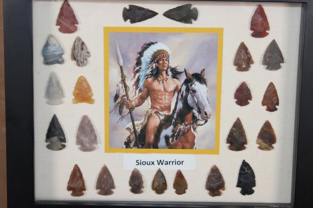 (23) Sioux Warrior Native American ARROWHEADS in a Shadowbox Frame - 2