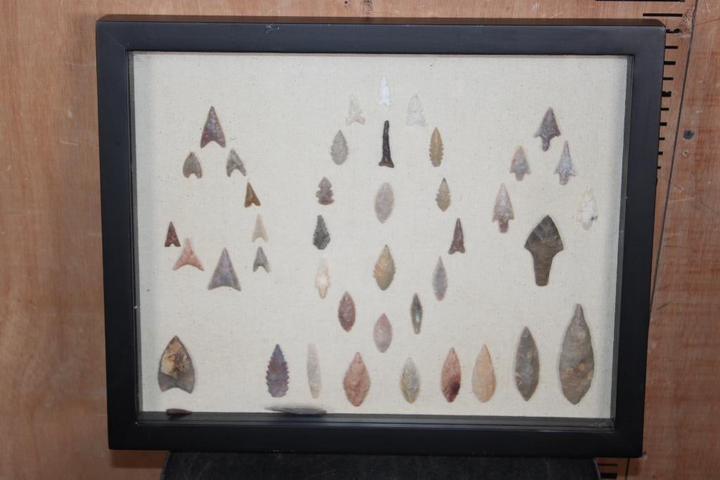 (41) Native American ARROWHEADS or DART POINTS in a Shadowbox Frame (1 of 6)
