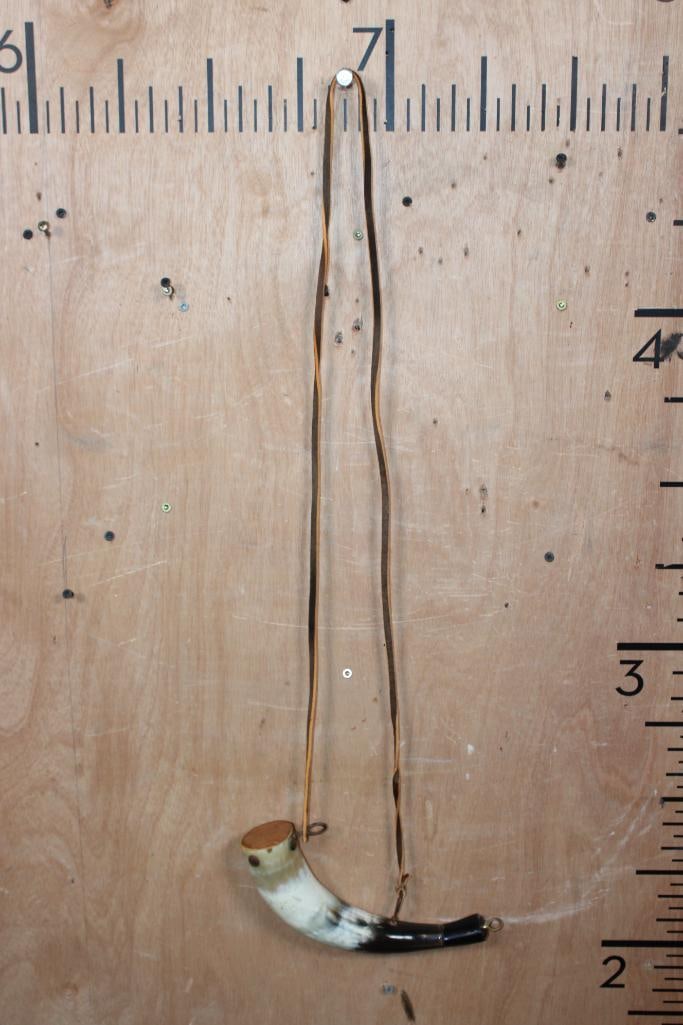 Vintage Hand-made POWDER HORN with a Leather Strap - 2