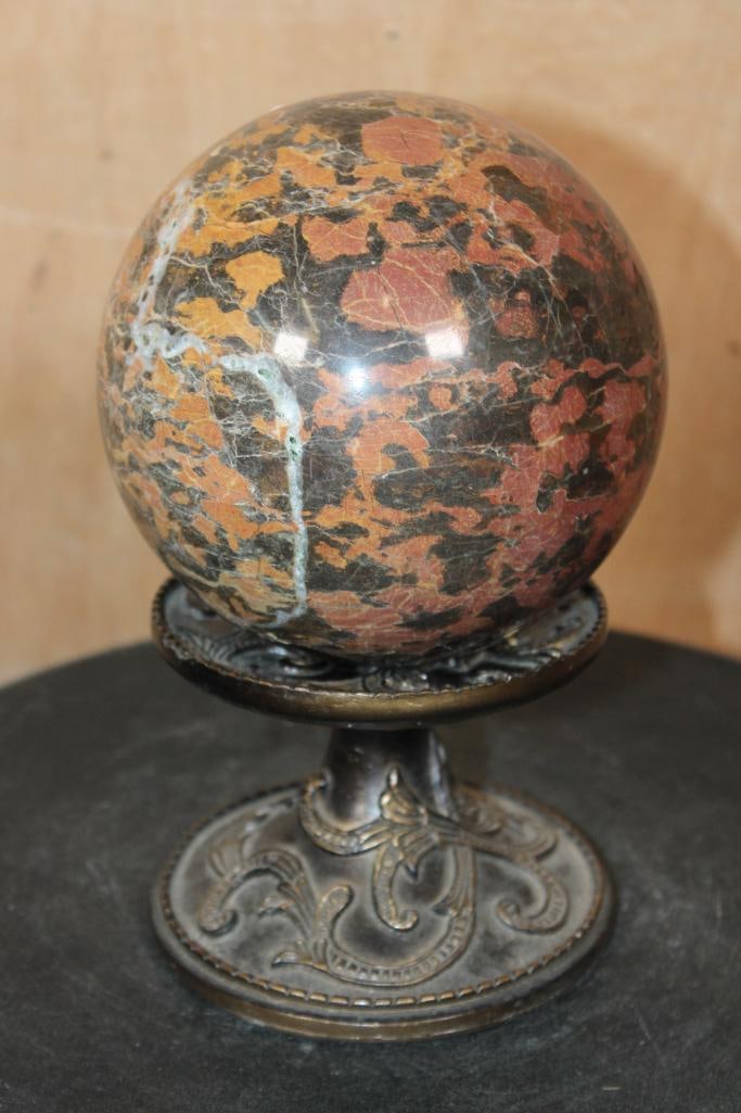 Big MALIGANO JASPER Mineral Sphere with Druzy QUARTZ on a Decorative Stand (1 of 8)