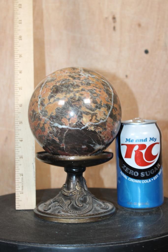 Big MALIGANO JASPER Mineral Sphere with Druzy QUARTZ on a Decorative Stand - 2