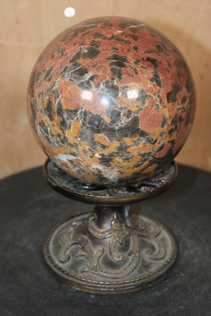 Big MALIGANO JASPER Mineral Sphere with Druzy QUARTZ on a Decorative Stand - 3