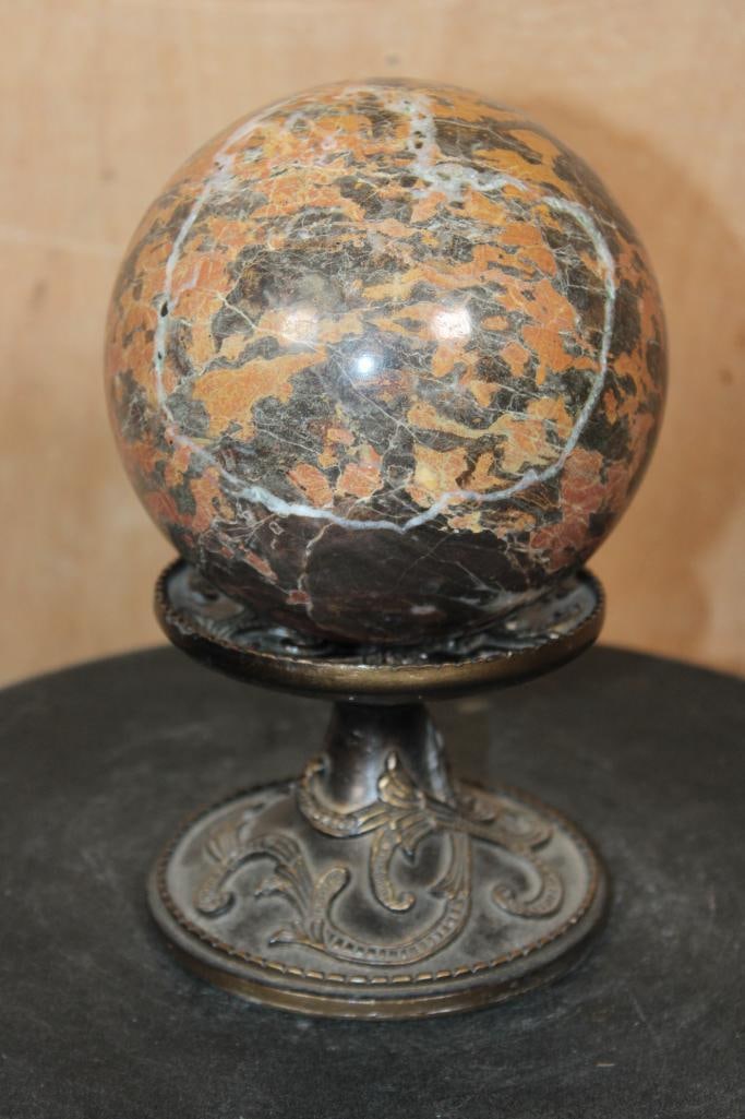 Big MALIGANO JASPER Mineral Sphere with Druzy QUARTZ on a Decorative Stand - 4