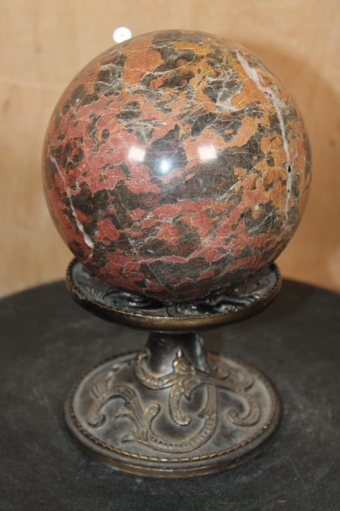 Big MALIGANO JASPER Mineral Sphere with Druzy QUARTZ on a Decorative Stand - 5