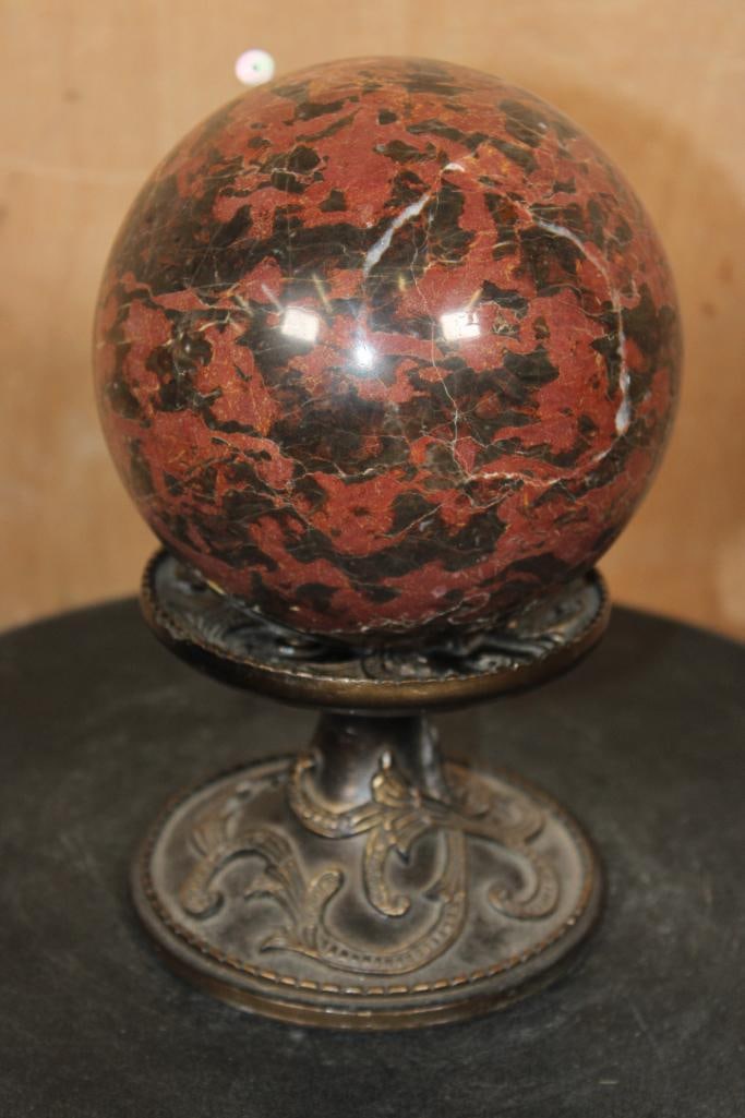 Big MALIGANO JASPER Mineral Sphere with Druzy QUARTZ on a Decorative Stand - 6